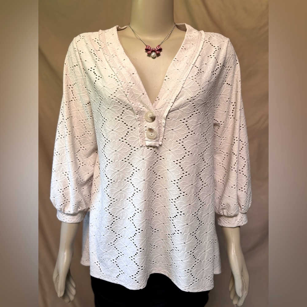 White Eyelet Button-Up Top